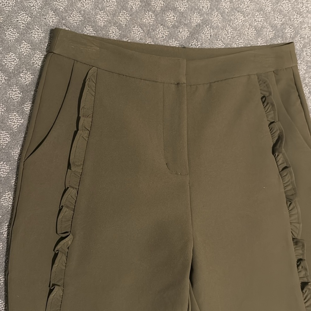 Olive Ruffle Trim Pants - Picture 2 of 4